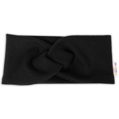 Baby Nellys Hand Made Dvouvrstvá žebrovaná čelenka černá – Zboží Dáma