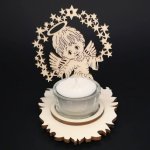 AMADEA Dřevěný svícen anděl, výška 10 cm – Zboží Dáma