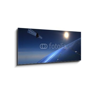 Obraz 1D panorama - 120 x 50 cm - Solarzellen mit Satelliten im Hintergrund Solární články se satelity v pozadí – Zboží Mobilmania