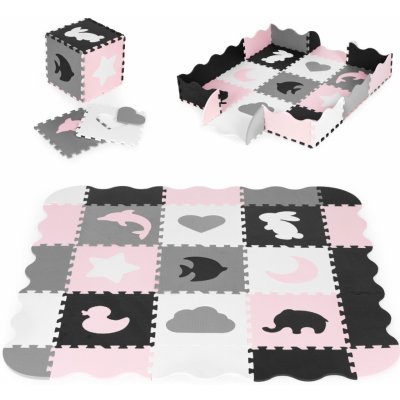 Ecotoys Pěnové puzzle s 25 dílky ANIM růžovo-šedé
