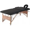 Masážní stůl a židle zahrada-XL Černý skládací masážní stůl se 2 zónami a dřevěným rámem