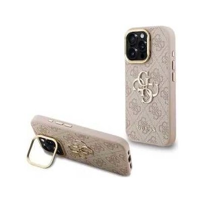 Guess PU 4G Metal Logo Stand Camera Frame Zadní Kryt pro iPhone 15 Pro Pink – Zboží Mobilmania