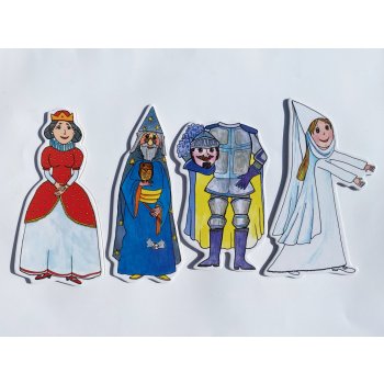 Marionetino Královna, Bílá paní, Bezhlavý rytíř, Čaroděj loutky 4 ks Průhledný sáček: Baleno ve fólii