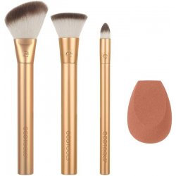 EcoTools Precious Metals Face Blend + Sculpt Set dámský set kosmetický štětec Angled Powder + kosmetický štětec Complexion Buffer + kosmetický štětec Spot Concealer + houbička