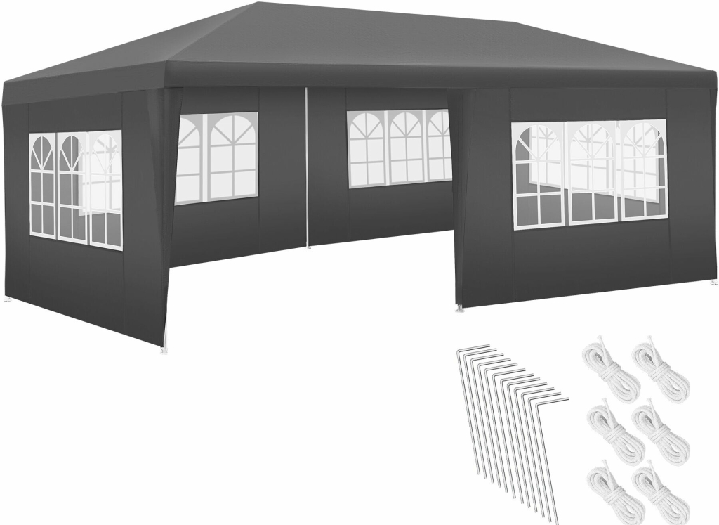 tectake 405968 pavilon novara s 5 bočními částmi, vodotěsný, 6x3m šedá