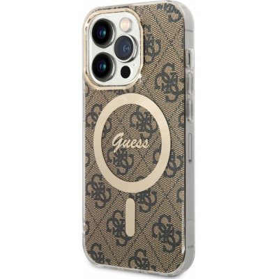 Pouzdro Guess 4G MagSafe + bezdrátová nabíječka Apple iPhone 14 Pro, hnědé – Zboží Mobilmania