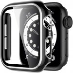 AW Lesklé prémiové ochranné pouzdro s tvrzeným sklem pro Apple Watch Velikost sklíčka: 38mm, Barva: Černé tělo / stříbrný obrys IR-AWCASE006 – Zboží Mobilmania