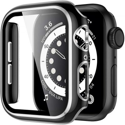 AW Lesklé prémiové ochranné pouzdro s tvrzeným sklem pro Apple Watch Velikost sklíčka: 38mm, Barva: Černé tělo / stříbrný obrys IR-AWCASE006 – Zbozi.Blesk.cz