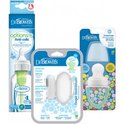 DR.Brown's set láhev plast 250 ml + savička FreshFirst tyrkys + prstový zubní kartáček