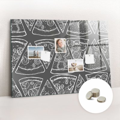 tulup Magnetická Tabule na Zeď Skleněná - Memo Board Kleněnou Přední Stranou - 5 magnetů v balení - 100 x 70 cm - Malovaná pizza