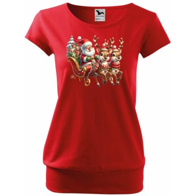 MALFINI Vánoční tričko City Santa a sobíci – Zboží Dáma