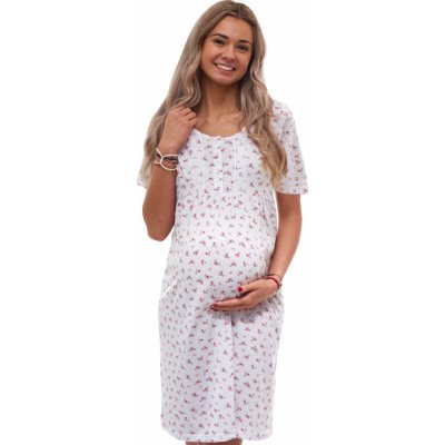 Těhotenská i kojící noční košilka s růžičkami a jemným puntíkem zapínání u krku 1C4099 bílá – Hledejceny.cz