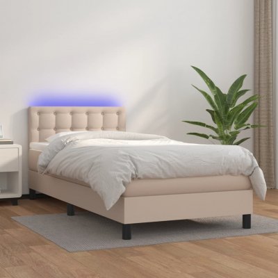 vidaXL 3134190 Boxspring postel s matrací a LED umělá kůže / barva cappuccino