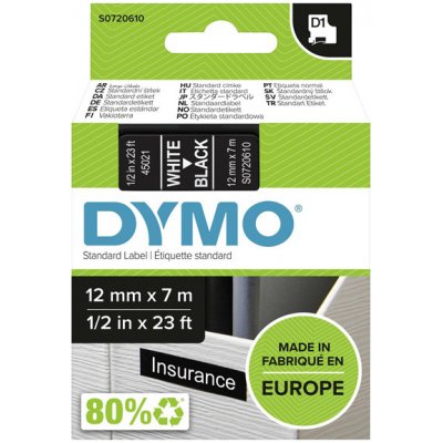 Dymo S0720610 - páska do tiskárny štítků D1, 12 mm x 7 m, bílá na černé – Zboží Mobilmania