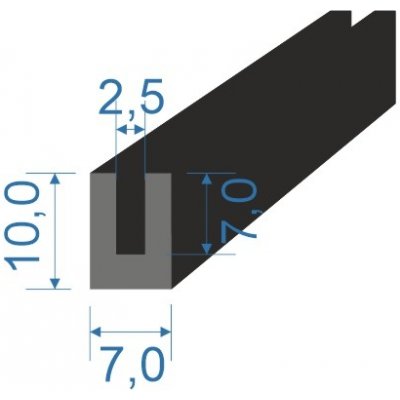 05354583 Pryžový profil tvaru "U", 10x7/2,5mm, 70°Sh, EPDM, -40°C/+100°C, černý | Zboží Auto