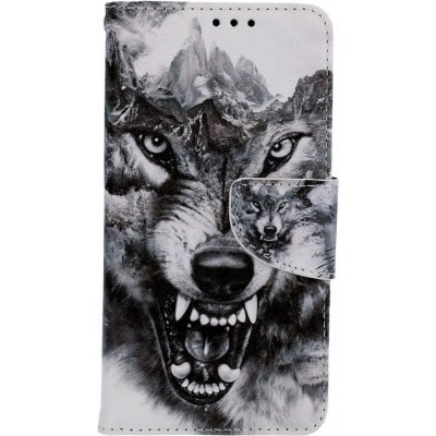 Pouzdro TopQ iPhone 11 knížkové Černobílé vlk