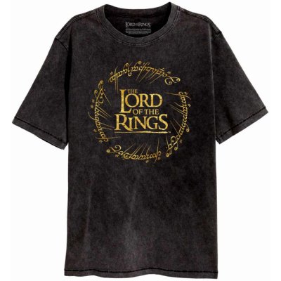 CurePink: pánské tričko Lord Of The Rings Pán prstenů: Gold Foil Logo černá – Zboží Dáma