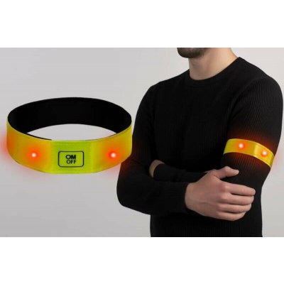 Reflexní LED pásek 4LED, žlutý s červenými diodami, suchý zip – Hledejceny.cz
