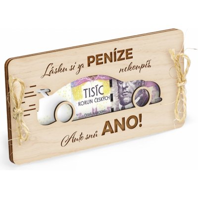 Dřevěná obálka na peníze Auto 20x10cm - Dar na auto snů – Zboží Dáma