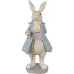 Dekorace králíček v modrém kabátě se zlatou hůlkou 12*9*26 cm – Hledejceny.cz