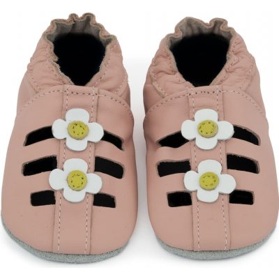 Carozoo Kožené capáčky s koženou podrážkou růžové sandálky s květinami Růžová – Sleviste.cz