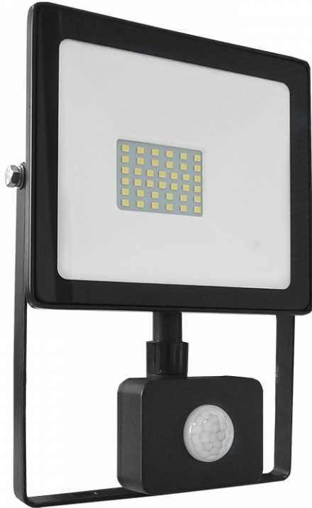 ACA Lighting LED venkovní reflektor Q 30W/230V/4000K/2550Lm/110°/IP66, pohybový senzor, černý