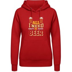 AWDis Hoodie mikina Vše, co potřebuji, je pivo Ohnivá červená