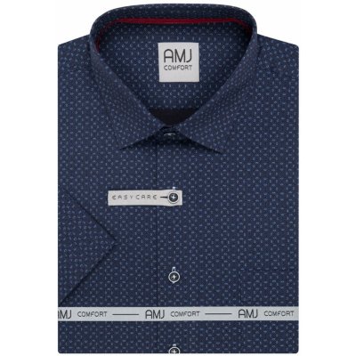 AMJ pánská bavlněná košile krátký rukáv regular fit VKBR1376 tmavě modrá s půlkruhy – Zboží Mobilmania