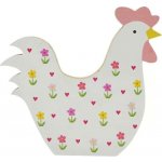 Dekorace Slepice dřevo s potiskem kytek 18cm bílá – Hledejceny.cz