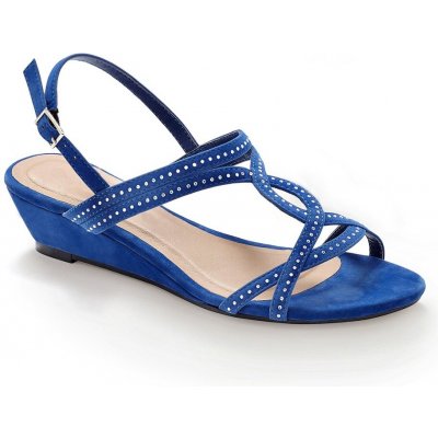 Blancheporte sandály na klínovém podpatku s flitry modrá