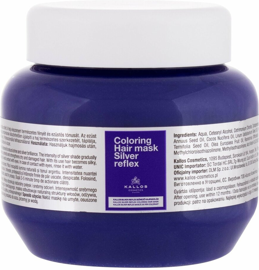 Kallos stříbrná maska proti žlutému nádechu vlasů Coloring Hair Mask Silver Reflex 275 ml