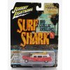 Sběratelský model Johnny lightning Cadillac Eldorado Ambulance With Shark Graphics An Surfboards 1959 Rezavě Červená Bílá 1:64