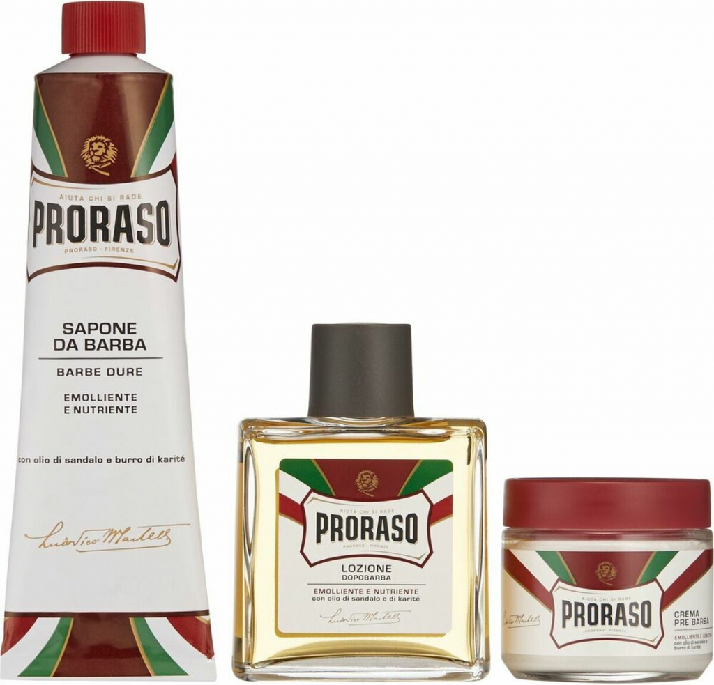 Proraso Primadopo krém před holením 100 ml + krém na holení 150 ml + voda po holení 100 ml dárková sada