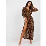 Leopardí midi šaty s rozparkem LK-SK-509249-4.58P light brown – Hledejceny.cz