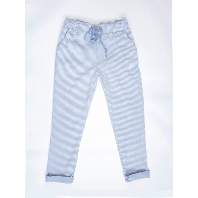 Made in Italy Dámské pruhované kalhoty světle modrá – Zboží Dáma