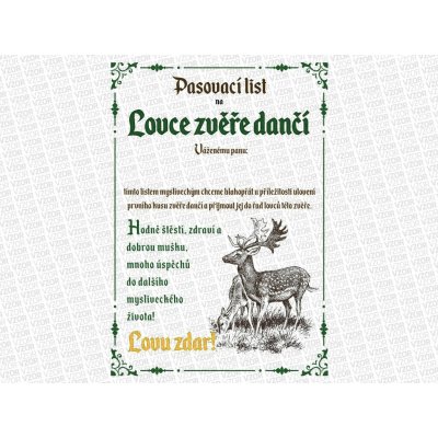 Pasovací list na lovce zvěře daňčí – Zboží Dáma