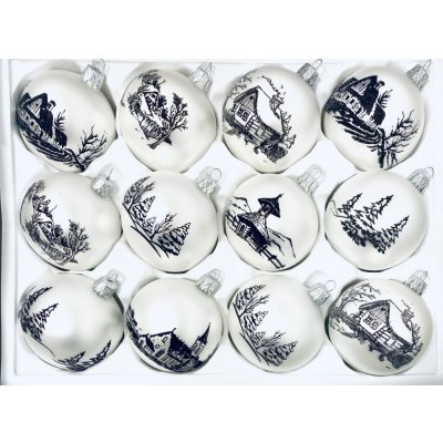 Irisa Vánoční exkluzivní ozdoby NIKA bílé koule kombinace s dekorem Velikost 8 cm SET 12 ks Velikost: 8 cm Balení: 12ks Barva: bílá – Zboží Dáma
