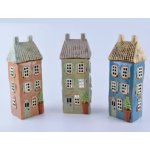 Ego Dekor Keramický domeček na čajovou svíčku SASANKA, svícen DOMEČEK NA NÁMĚSTÍ, barva: staro-růžová/zelená pistáciová/nebeská modrá, výška: 28cm|MyScandi - zelená – Zboží Dáma