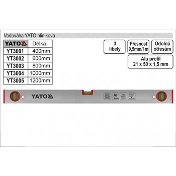 YATO Vodováha 600mm, 3 polohy