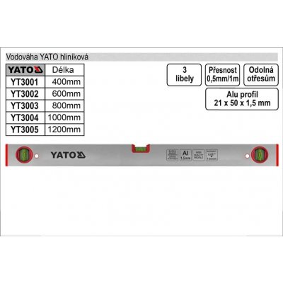 YATO Vodováha 600mm, 3 polohy