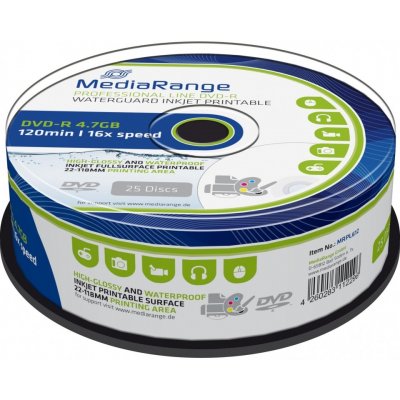 MediaRange DVD-R 4,7GB 16x, printable, spindle, 25ks (MRPL612) – Zboží Mobilmania