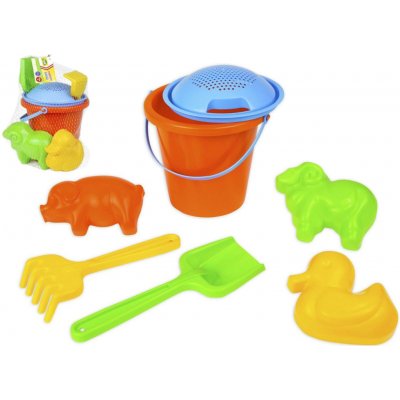 Lena Sada na písek plast kbelík 18x16cm, sítko, lopatka, hrábě a formička 3ks – Zboží Dáma