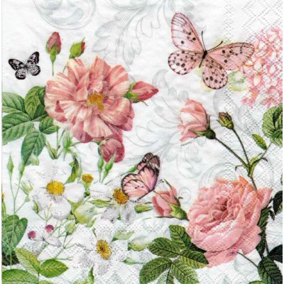 Ambiente Europe BV Ubrousek 33x33cm Růže s motýly – Zboží Mobilmania