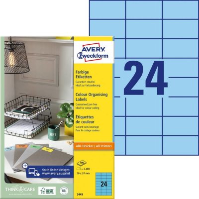 Avery-Zweckform 3449 univerzální etikety 70 x 37 mm papír modrá 2400 ks trvalé inkoustová tiskárna laserová tiskárna barevná laserová tiskárna kopírka – Zboží Mobilmania