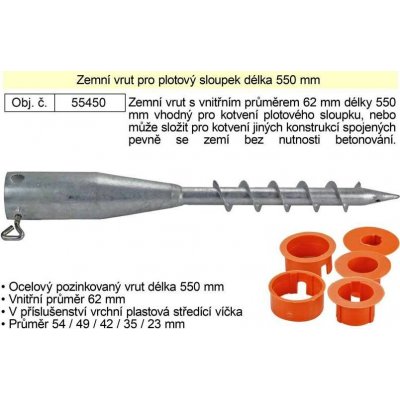 Vrut zemní pro trubku 60x550mm + 5ks redukce 24-55mm Zn – Zbozi.Blesk.cz