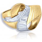 Gemmax Jewelry Výrazný dámský zlatý prsten široký s rytinou žluto-bílé zlato GLRCN 20871 – Sleviste.cz