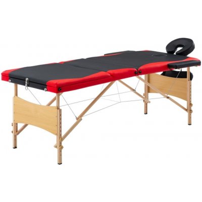 Shumee Skládací masážní stůl 3 zóny dřevěný černý a červený