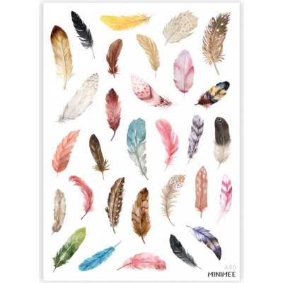 MINIMEE Papírové samolepky v aršíku A5 Pírka – Zboží Dáma