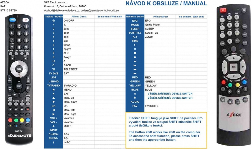 Dálkový ovladač General AZBOX ST710, ST720