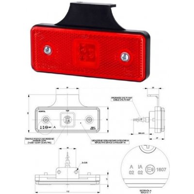 Svítilna poziční 12v/24v 0,4/0,7w led s odrazkou, červená, držák 90°, kabel 0,3m 0215315_A, , , – Hledejceny.cz